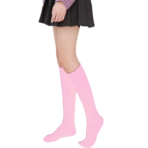 Detailed view of pink over-the-knee socks with stripes for women, soft cotton legwear