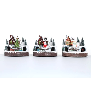 Luminous Christmas village resin musical box with rotating train and snowman miniatures