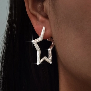 Sparkling S925 sterling silver star stud earrings with full rhinestone inlay for women