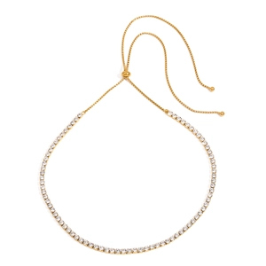 Collier tennis ajustable en acier inoxydable doré orné de zircons brillants pour femmes