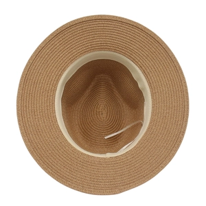 Inside view of Panama hat showing straw texture and adjustable white drawstring