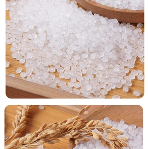 Detailed view of translucent white plastic faux rice grains for DIY slime and craft making