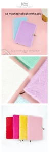 Detail view of A5 plush notebook featuring soft faux fur cover and secure metal lock