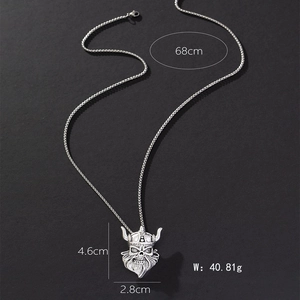 Stainless steel Viking warrior skull pendant necklace with 68cm chain dimensions