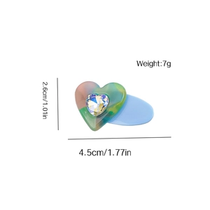 Candy color acetate heart hair clip with central crystal and 4.5cm size details