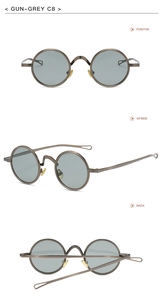 Detailansicht der runden Punk-Sonnenbrille in Gun-Grey mit Metallrahmen und hohlen Bügeln