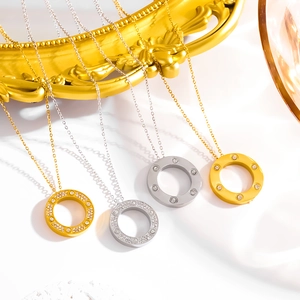 Elegant 18K gold and silver circular pendant necklaces with sparkling crystals