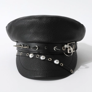 Punk Flat Top Military Hat PU Leather Silver Rivets Spikes Sailor Cap Gothic Rock Style Adjustable