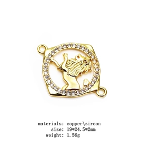 Detailed macro view of gold lion connector with inlaid zircon stones for DIY bracelets