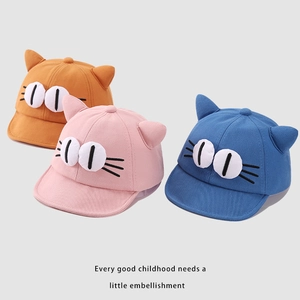 Cute cartoon cat baby baseball caps with ears in orange, pink and blue colors
