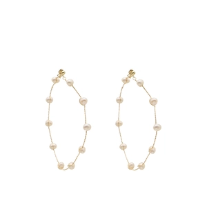Handcrafted pearl hoop earrings with copper base plated in 18K gold in retro design