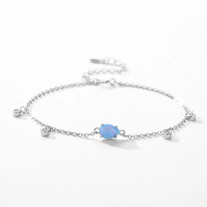 Bracelet élégant en argent S925 avec opale poire bleue et breloques en zircone