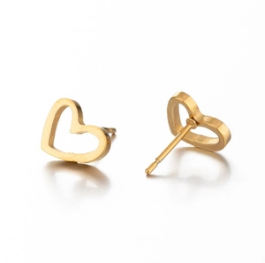 Minimalist golden hollow heart stud earrings made of stainless steel for daily wear