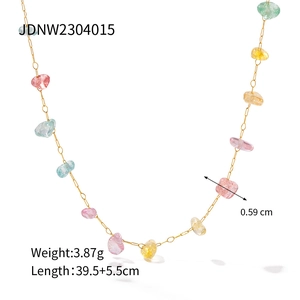 Detail view of colorful natural stone necklace with 39.5+5.5cm gold adjustable chain