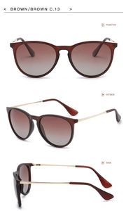 Three-angle view of vintage cat-eye sunglasses with brown gradient lenses and gold metal arms