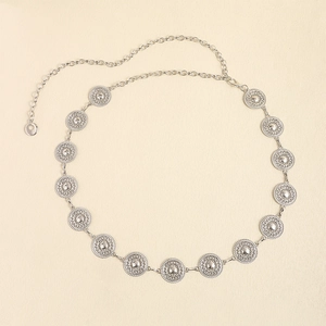 Elegant silver metal waist chain featuring hollow circular links and lobster clasp