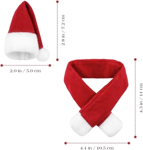 Detailed size chart of mini plush Christmas hat and scarf for wine bottle decorations