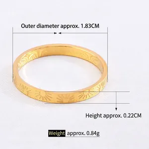 Slim 18k gold plated titanium steel sunflower pattern ring, 1.83cm diameter and 0.22cm height