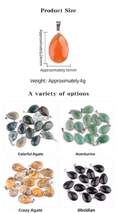 Detail of 24x16mm natural stone water drop pendants in agate and aventurine