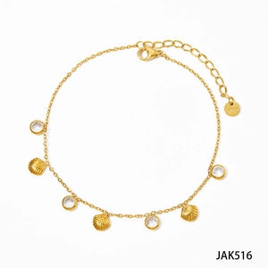 Bracelet de cheville doré en acier inoxydable avec pendentifs coquillages et zircons