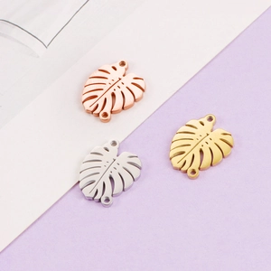 Mirror stainless steel leaf charms in gold, silver, and rose gold finishes for DIY jewelry