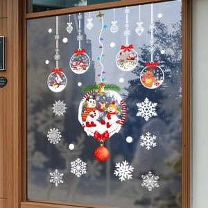Christmas Window Clings Static Stickers Snowman Snowflake Ornament PVC Glue Free Double Sided Glass Decoration Holiday Shop