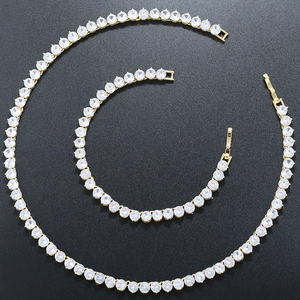 Hip Hop Copper Zirconia Tennis Chain Jewelry Set Claw Setting Round Zirconia Bracelet Necklace For Women Fashion Jewelry