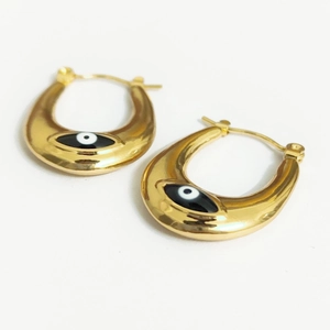 Evil Eye U-Shaped Hoop Earrings Stainless Steel Gold Plated Enamel Drip Oil Geometric Horseshoe Jewelry For Women