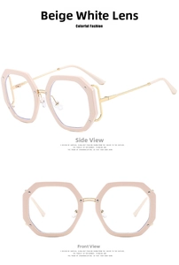 Vorder- und Seitenansicht der polygonalen Brille in Creme mit hohlen Metallbügeln