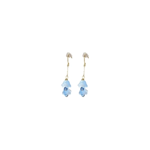 Boucles d'oreilles pendantes en verre bleu avec crochets dorés et pompons floraux