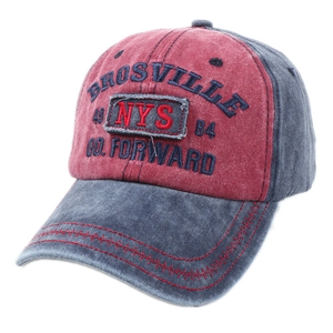 Vintage washed baseball cap with red and grey color block and NYS letter embroidery