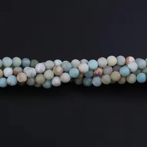 Detailed macro of multi-color matte natural stone beads including Amazonite and Agate