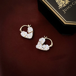 Hollow Heart Flower Hoop Earrings With Silver Earring Post Copper Zircon Artificial Pearl Elegant Sweet Jewelry For Women