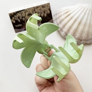 Gradient light green plumeria hair claw clip for summer beach styling vacation accessory
