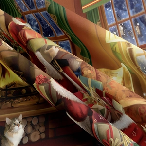 Detail der Weihnachtswandteppich-Stoff mit Weihnachtsmann-Druck und weicher Textur