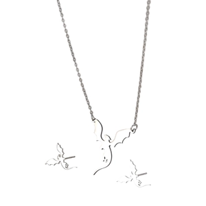 Ensemble collier avec pendentif dragon en acier inoxydable poli et boucles d'oreilles