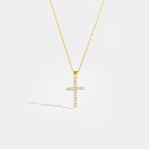 Elegant gold S925 silver necklace with a sparkling cubic zirconia cross pendant