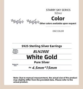 Macro detail of S925 sterling silver curved earring featuring starry sky zircon row