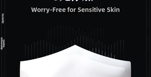 Close-up detail of smooth white face mask texture safe for sensitive skin care