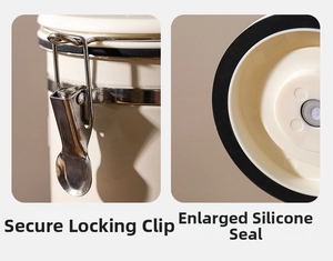 Macro view of tight locking buckle and large silicone seal for airtight storage jars