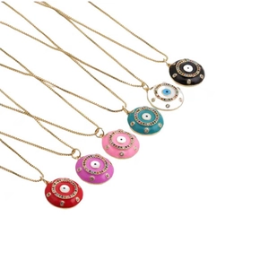 Collana Pendente Tondo Malocchio Rame Placcato Oro Zirconia Cubica Smalto Catena Scatola Gioielli Moda Donna