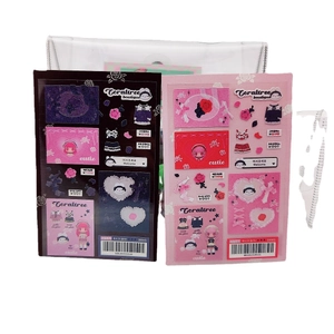 DIY anime girls stickers set in black and pink themes for journal decoration