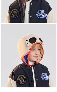 Detail of children aviator hat with goggles and fleece lining for winter warmth