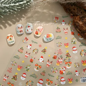 Detail of Christmas nail stickers TS-4199 with 3D texture on natural nails and pine cones