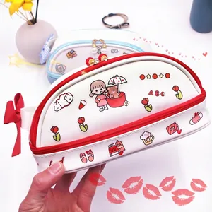 Trousse À Crayons Dessin Animé Kawaii Cuir PU Double Couche Grande Capacité Sac De Papeterie Avec Nœud Pour Filles Style Japonais