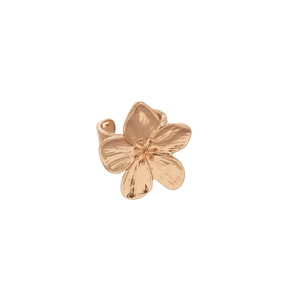 Rose gold irregular flower open ring with diamond accents on a minimalist white background