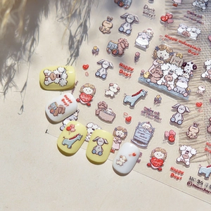 Detailed macro view of 3D embossed cartoon nail stickers with cute animal motifs