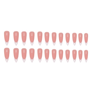 Classic French tip almond press-on nails with pink base and glossy resin finish 24pcs