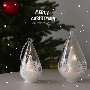 Luminous glass Christmas tree ornaments with warm LED snow scene for holiday decor