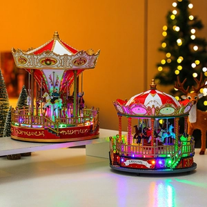 Christmas carousel music box with LED lights and 360-degree rotation decoration